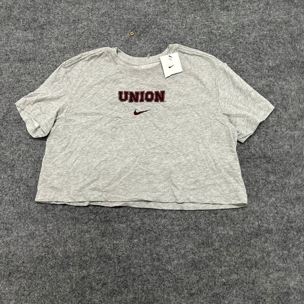 Nike T-Shirt Womens Size M Grey Union Crop Top Dri-Fit Short Sleeve Athletic
